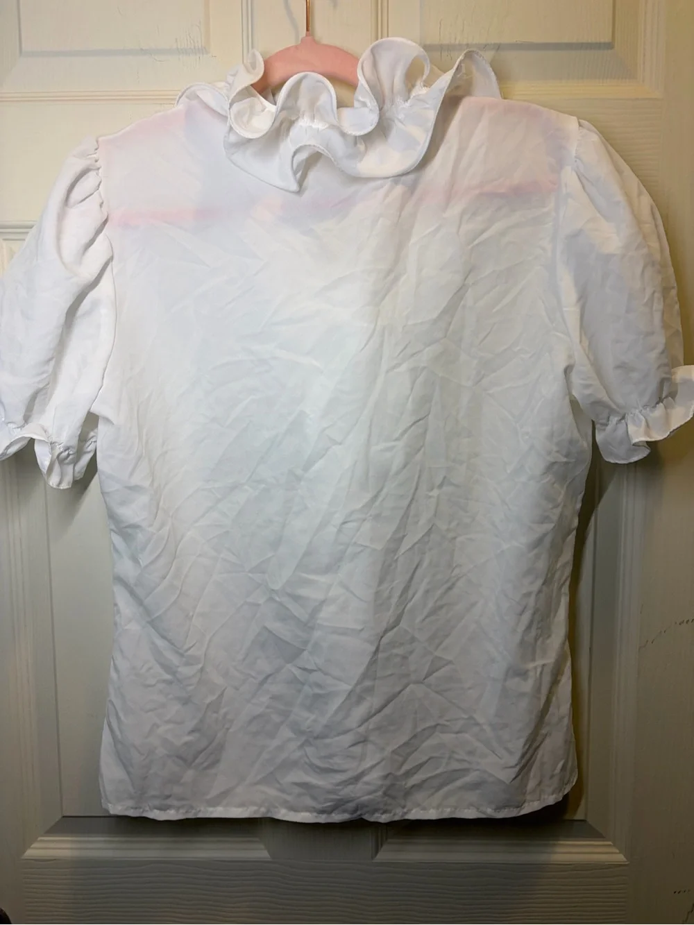 Vintage Y2K Rhapsody White Ruffle-Front Short Sleeve Blouse - Picture 5 of 5